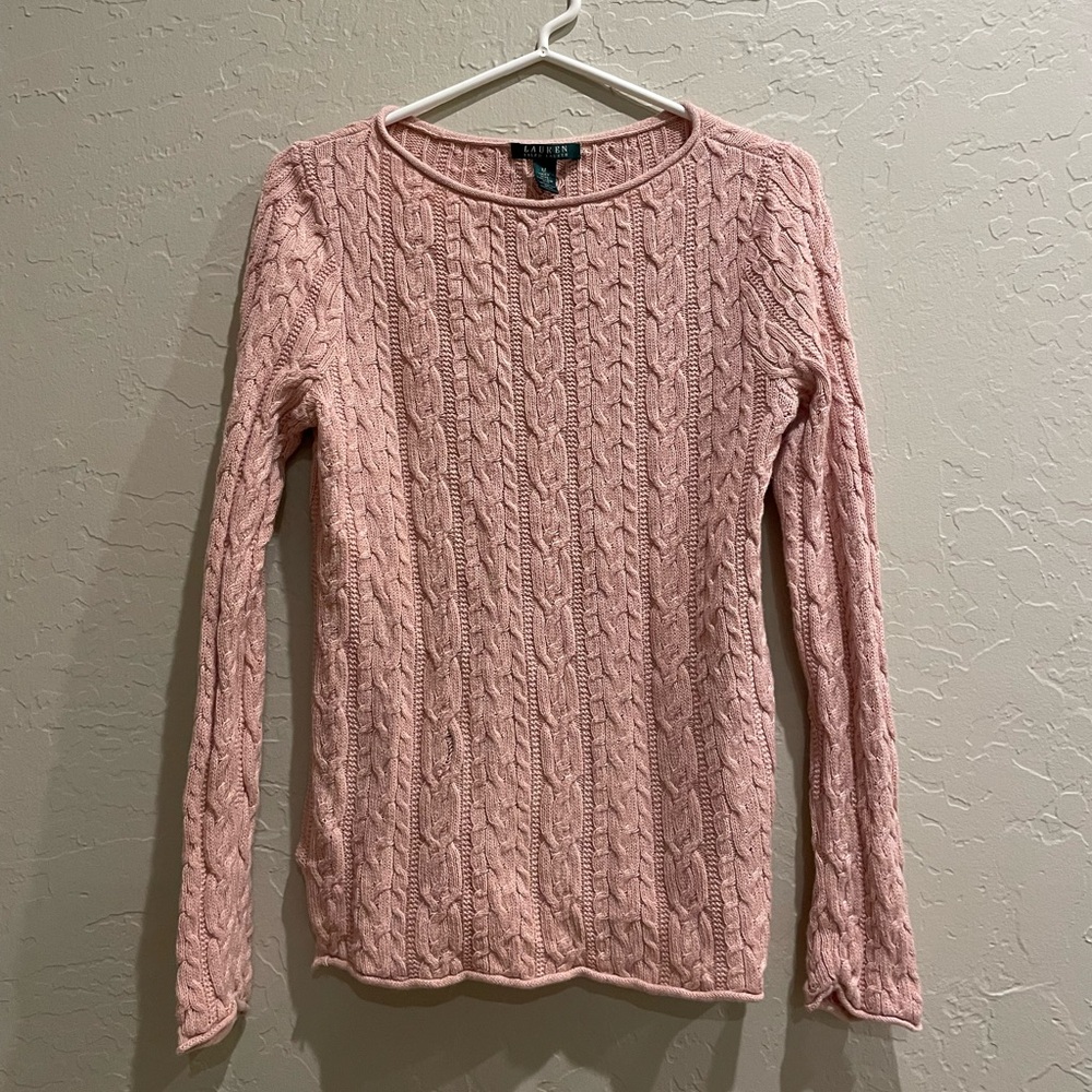 LAUREN Ralph Lauren Peach Cable Knit 100% Cotton Sweater Women’s Medium M